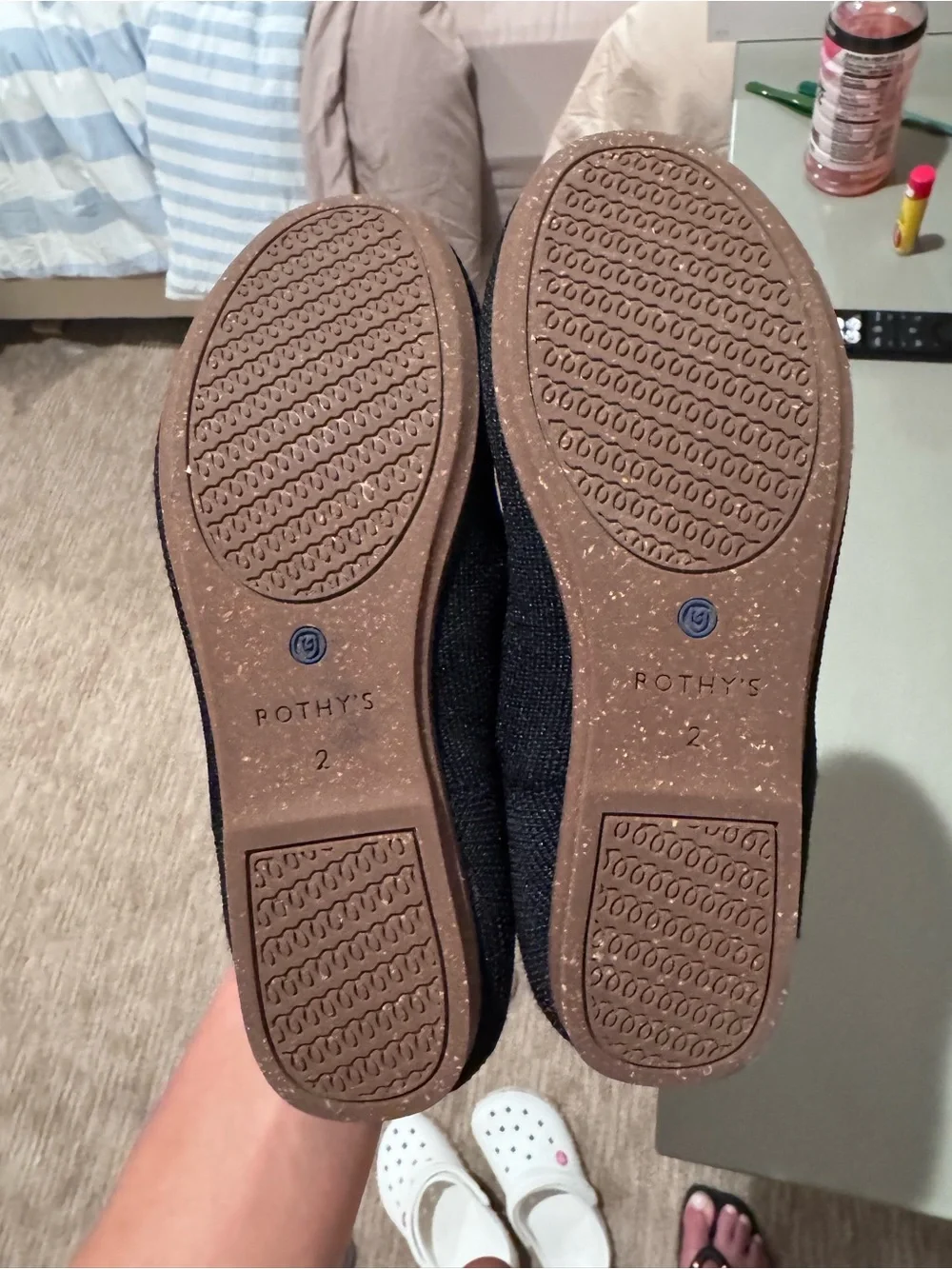 Rothy's Kids Black Mary Jane Slip-On Shoes with Blue Trim